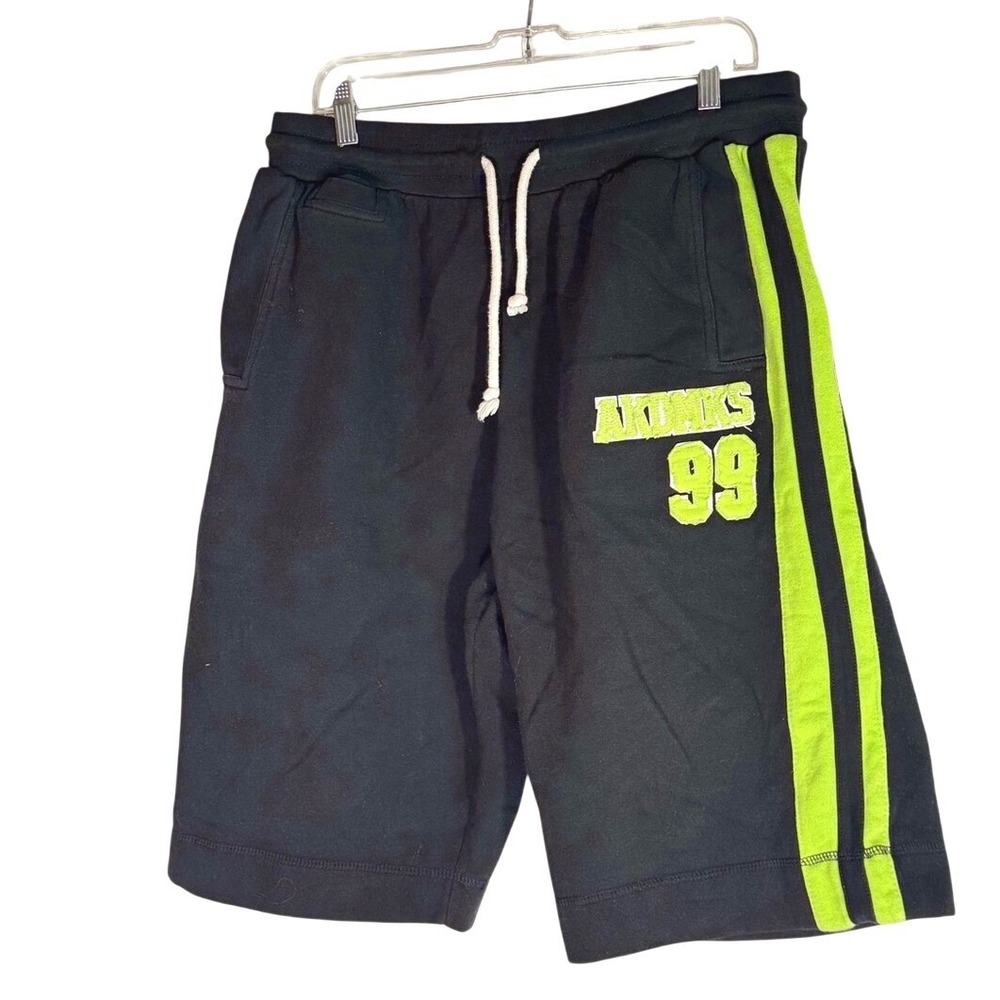 Akademiks Men's Black Athletic Shorts 2 XL Neon Green Stripe - 99 Accent